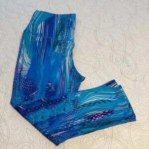 Vibrant Blue and Purple Patterned Capri Leggings W/keep it cool fabric